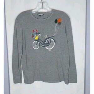 Gran Oriente Women's Sweater L Heathered Gray Cashmere Wool Blend Beaded Floral